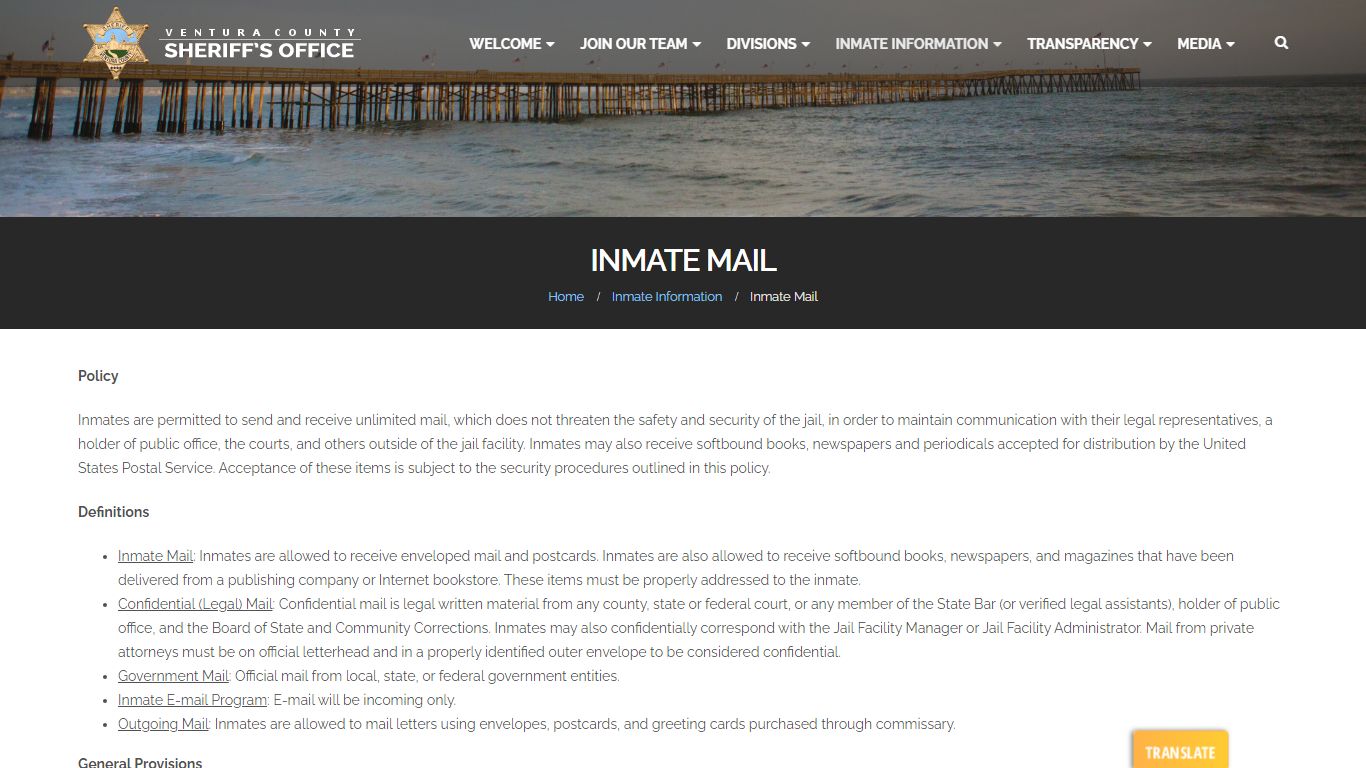 Inmate Mail - Ventura County Sheriff's Office